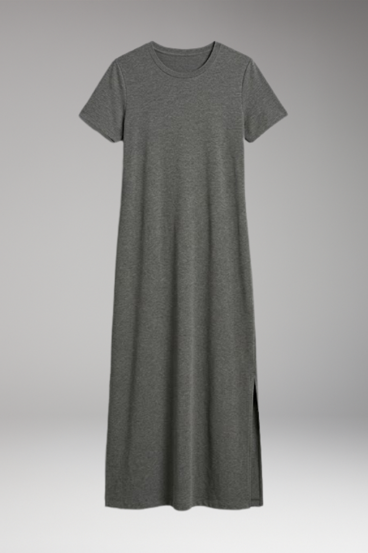 Women's Casual Maxi Dress with Round Neck and Flowy Silhouette