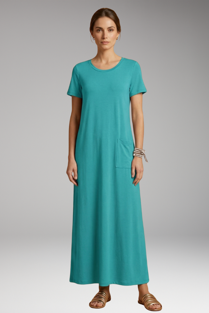 Women's Casual Maxi Dress with Round Neck and Flowy Silhouette