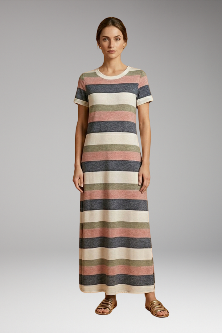 Women's Casual Maxi Dress with Round Neck and Flowy Silhouette