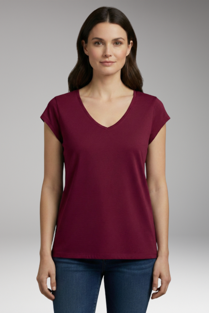 Women's Casual T-shirt with V-neck for Everyday Wear