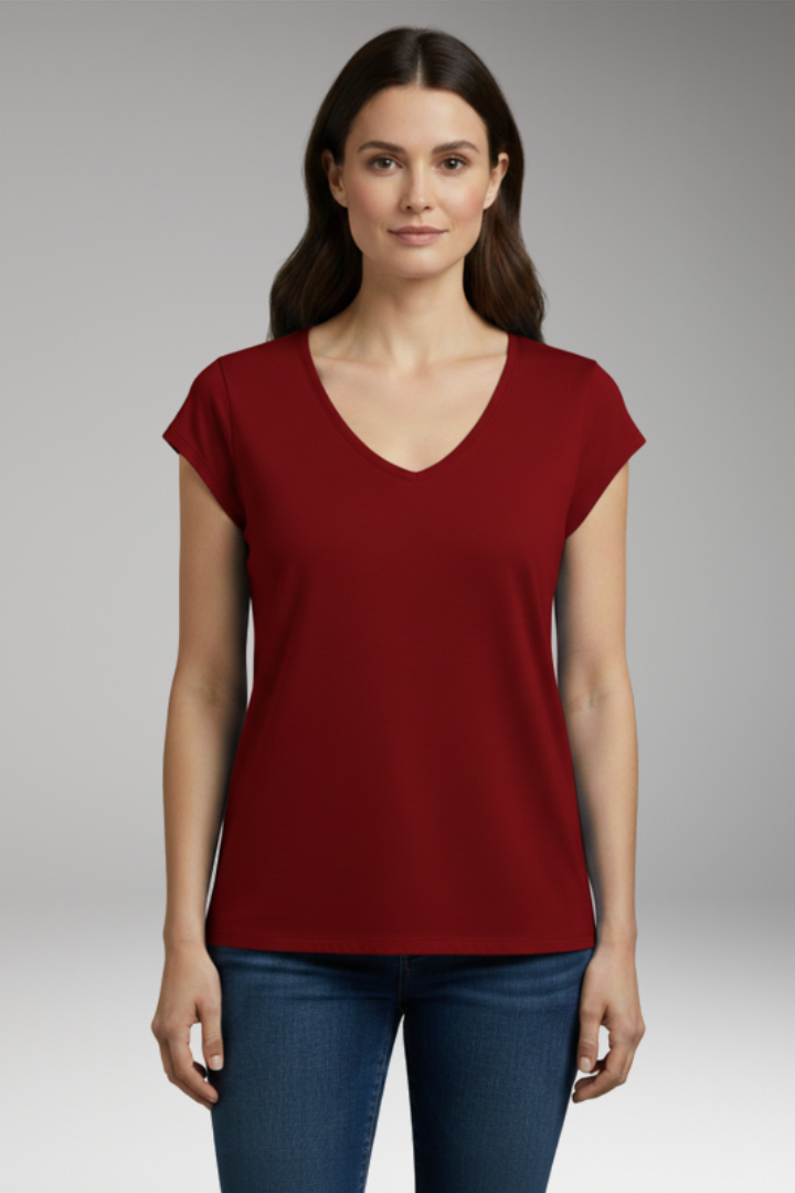 Women's Casual T-shirt with V-neck for Everyday Wear