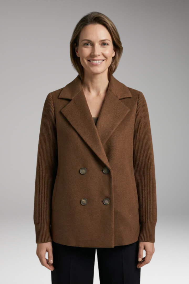 Women's Classic Coat with Double-Breasted Design and Notch Lapel