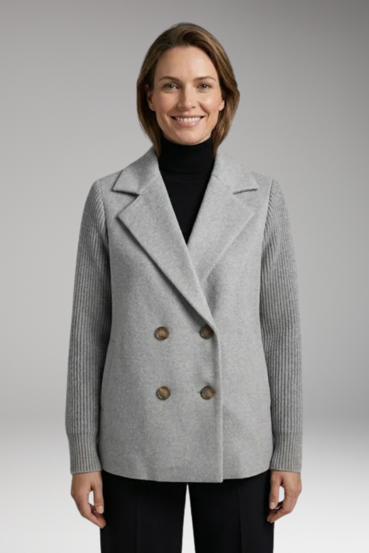 Women's Classic Coat with Double-Breasted Design and Notch Lapel