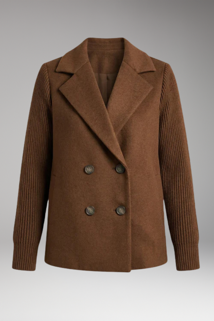 Women's Classic Coat with Double-Breasted Design and Notch Lapel
