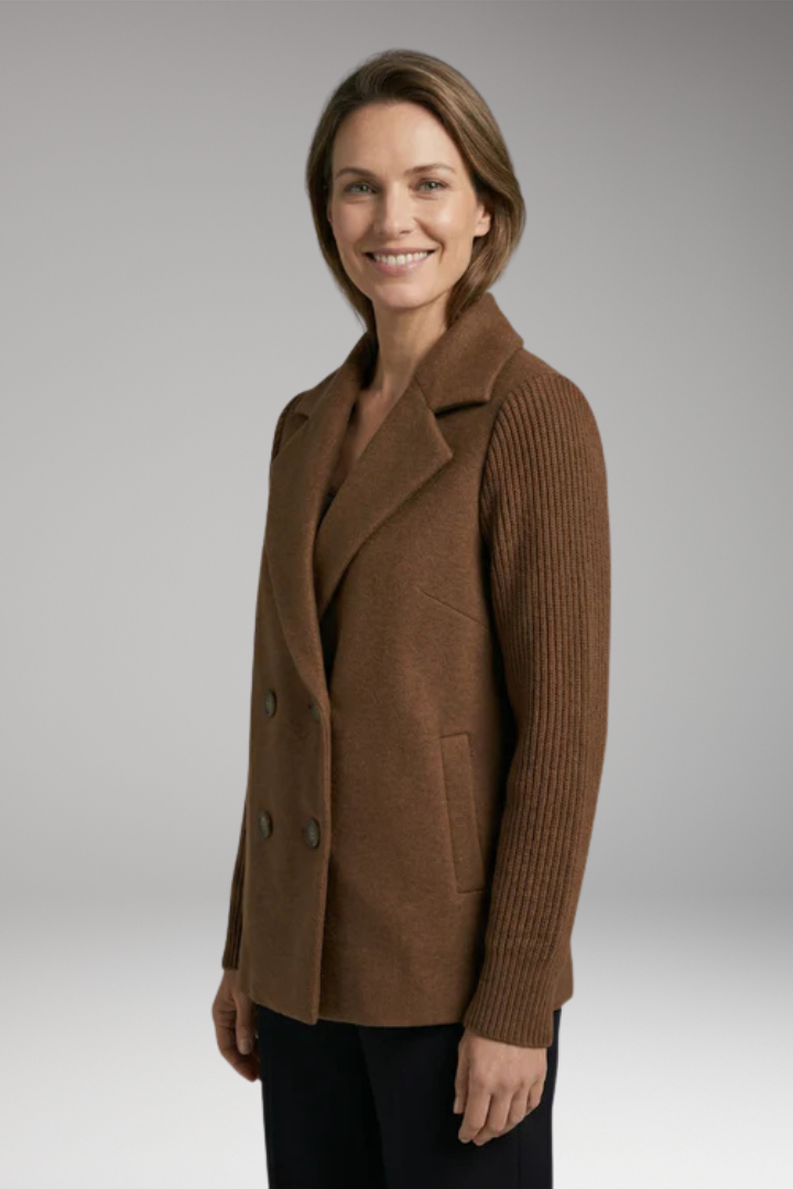 Women's Classic Coat with Double-Breasted Design and Notch Lapel