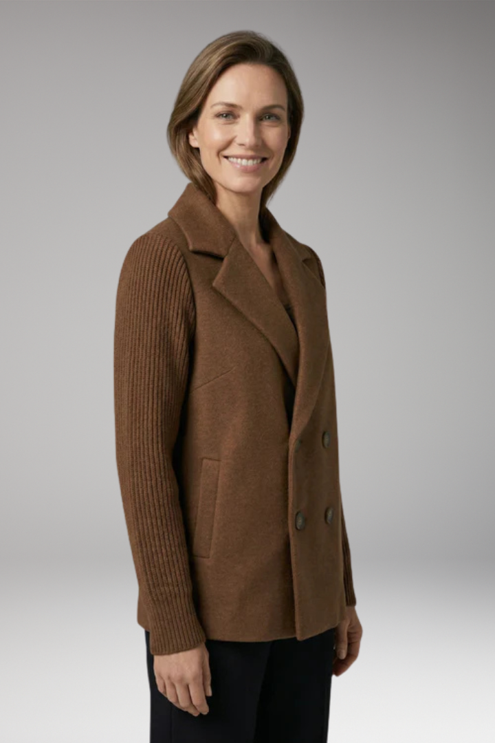 Women's Classic Coat with Double-Breasted Design and Notch Lapel