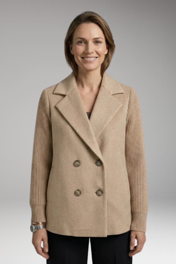 Women's Classic Coat with Double-Breasted Design and Notch Lapel