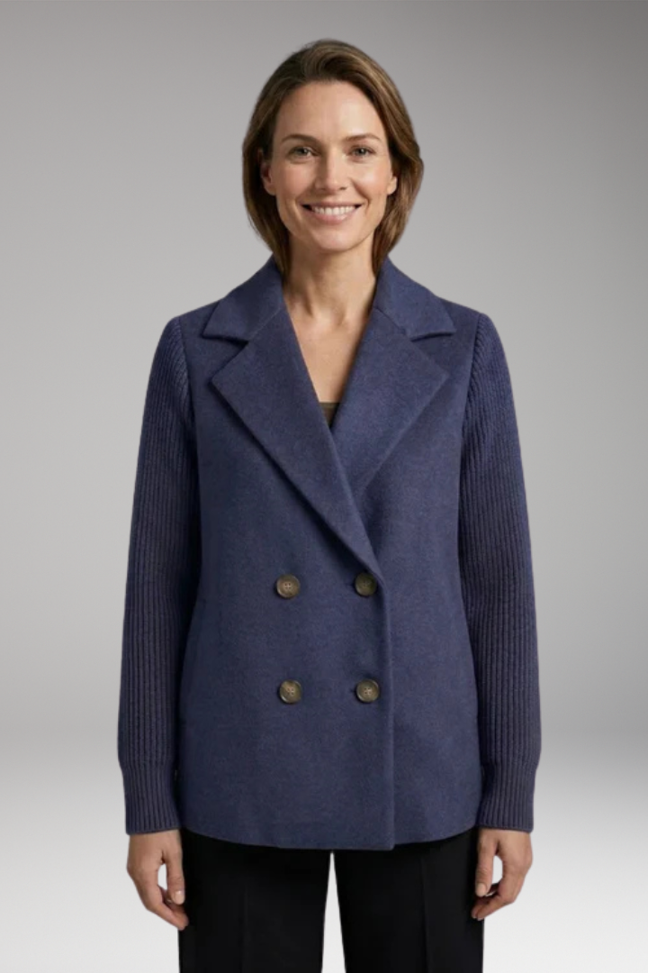Women's Classic Coat with Double-Breasted Design and Notch Lapel