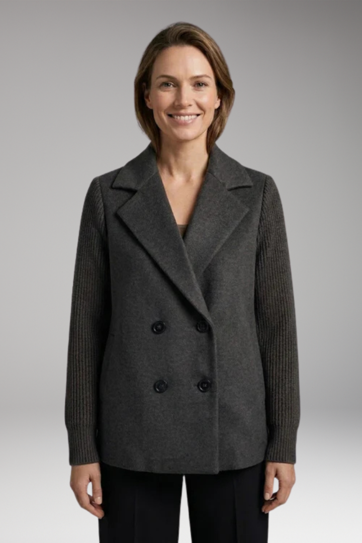 Women's Classic Coat with Double-Breasted Design and Notch Lapel