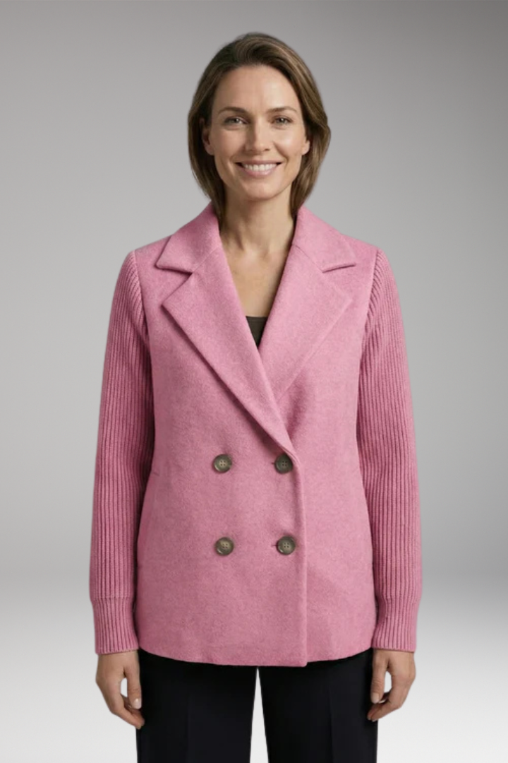 Women's Classic Coat with Double-Breasted Design and Notch Lapel