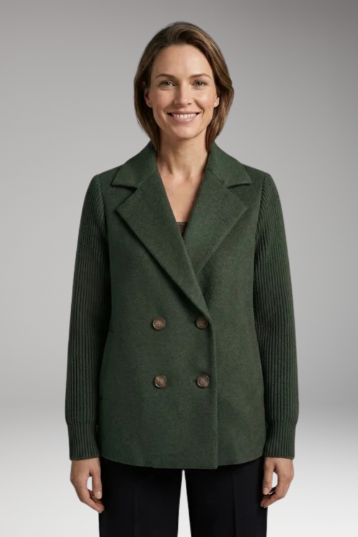 Women's Classic Coat with Double-Breasted Design and Notch Lapel