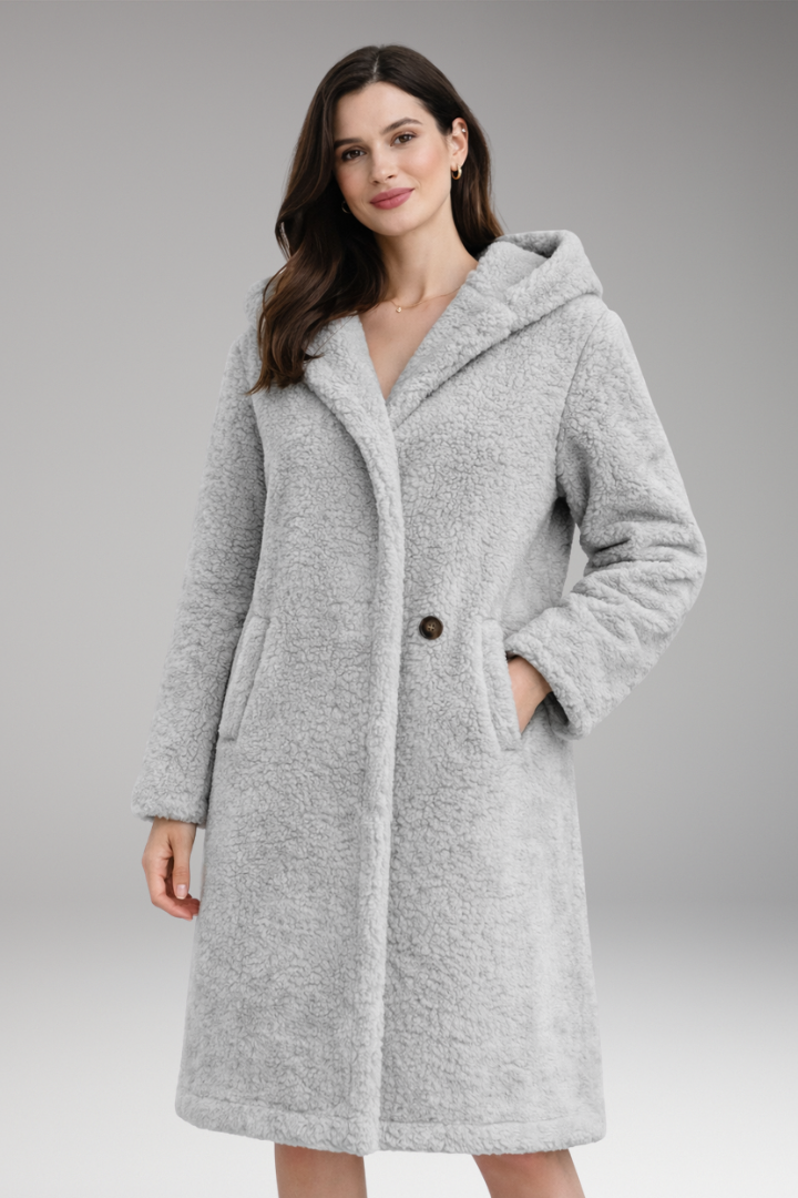 Women's Coat with Hood and Button Closure