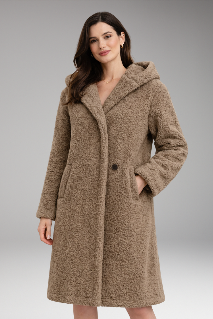 Women's Coat with Hood and Button Closure