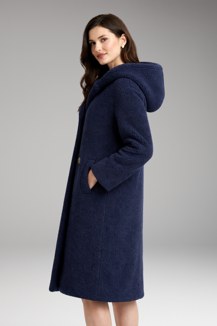 Women's Coat with Hood and Button Closure