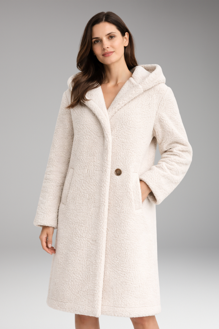 Women's Coat with Hood and Button Closure
