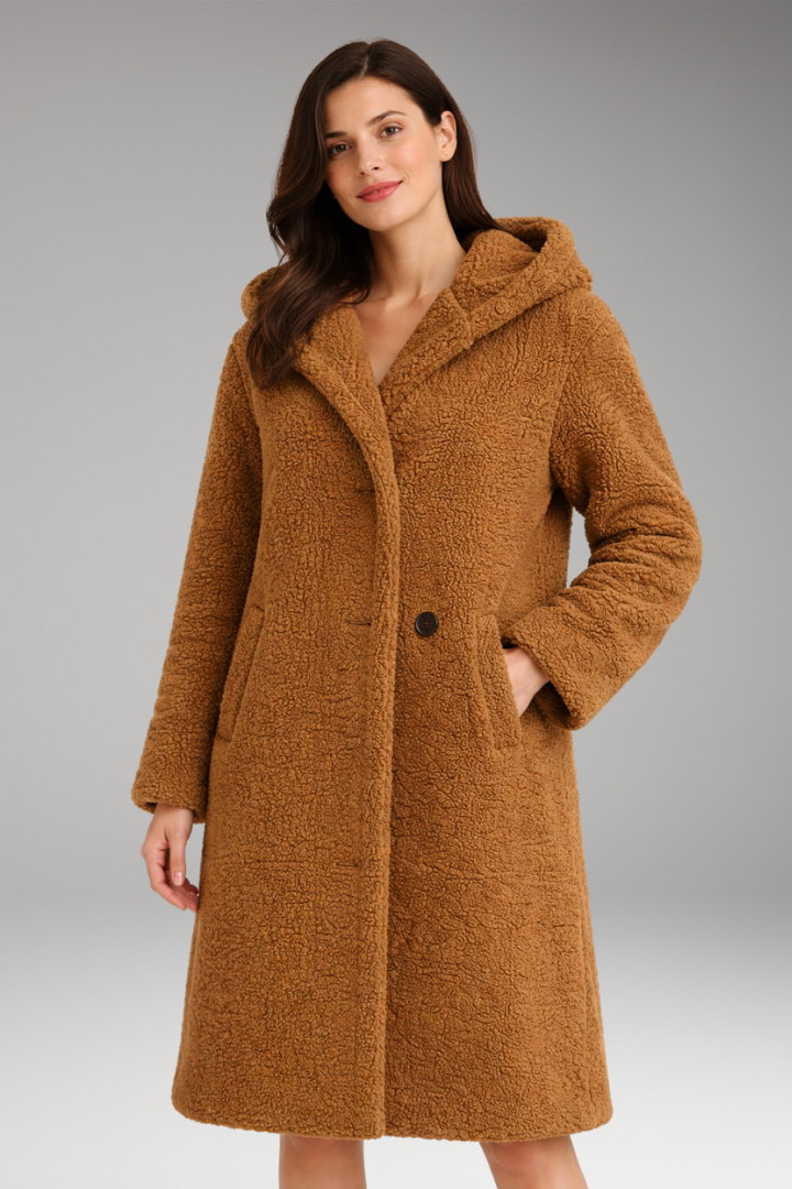 Women's Coat with Hood and Button Closure
