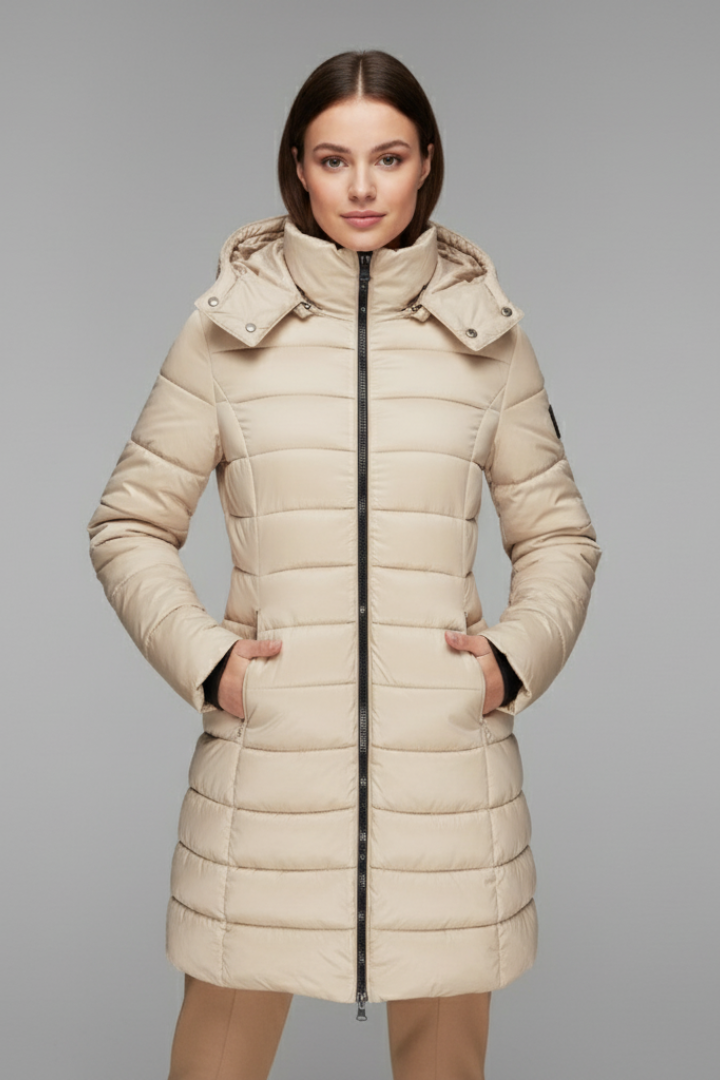 Women's Coat with Hood and Quilted Surface