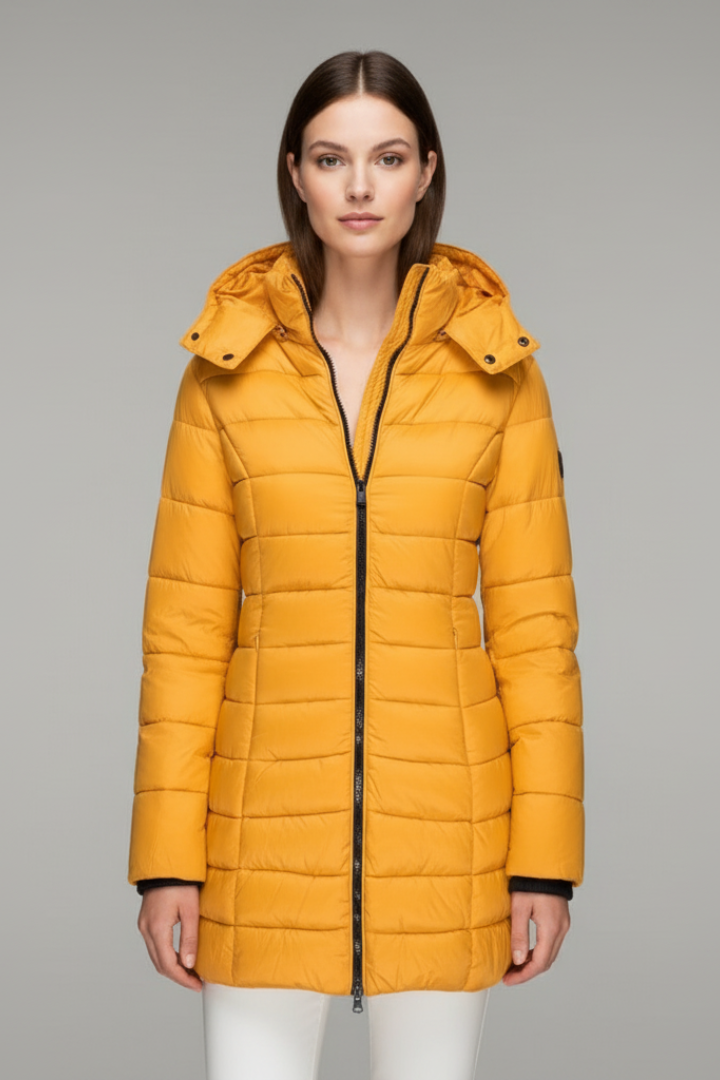 Women's Coat with Hood and Quilted Surface