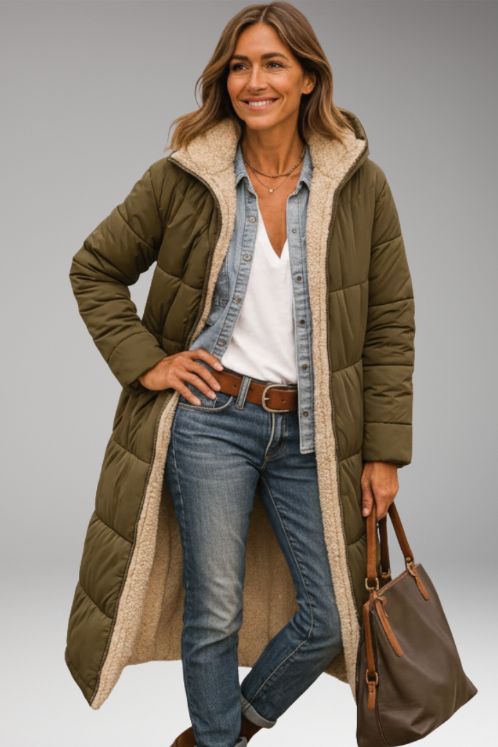 Women's Coat with Hood and Quilted Surface