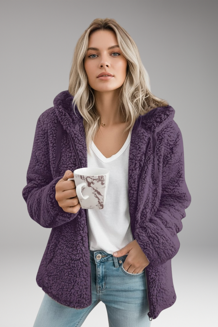 Women's Coat with Hood and Textured Surface