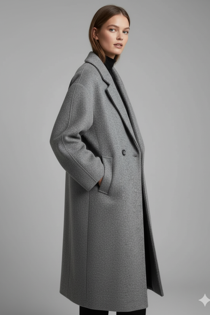Women’s Coat with Lapel Collar and Long Length