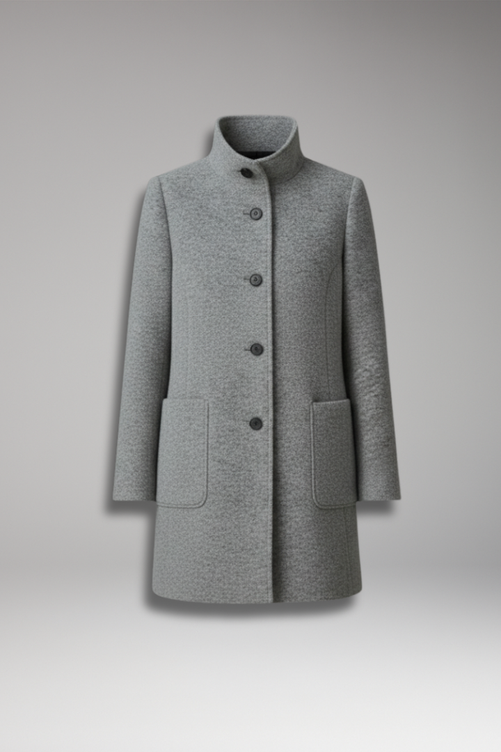Women’s Coat with Stand Collar and Button Closure