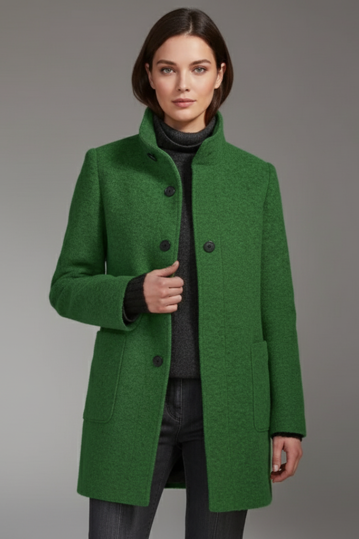 Women’s Coat with Stand Collar and Button Closure