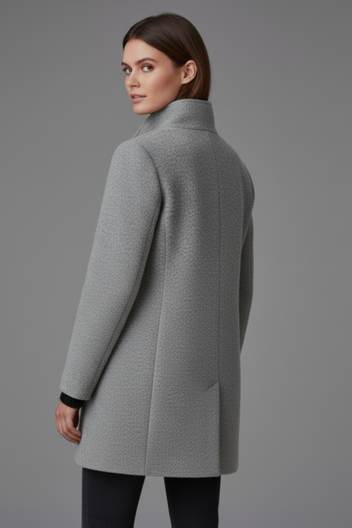 Women’s Coat with Stand Collar and Button Closure