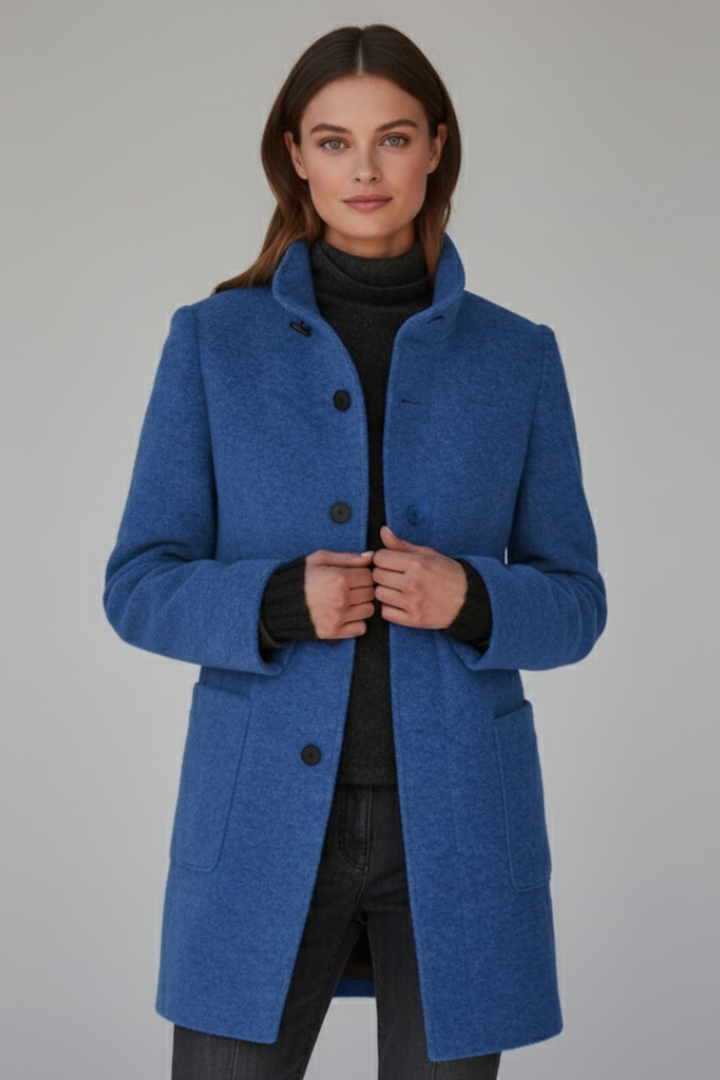 Women’s Coat with Stand Collar and Button Closure