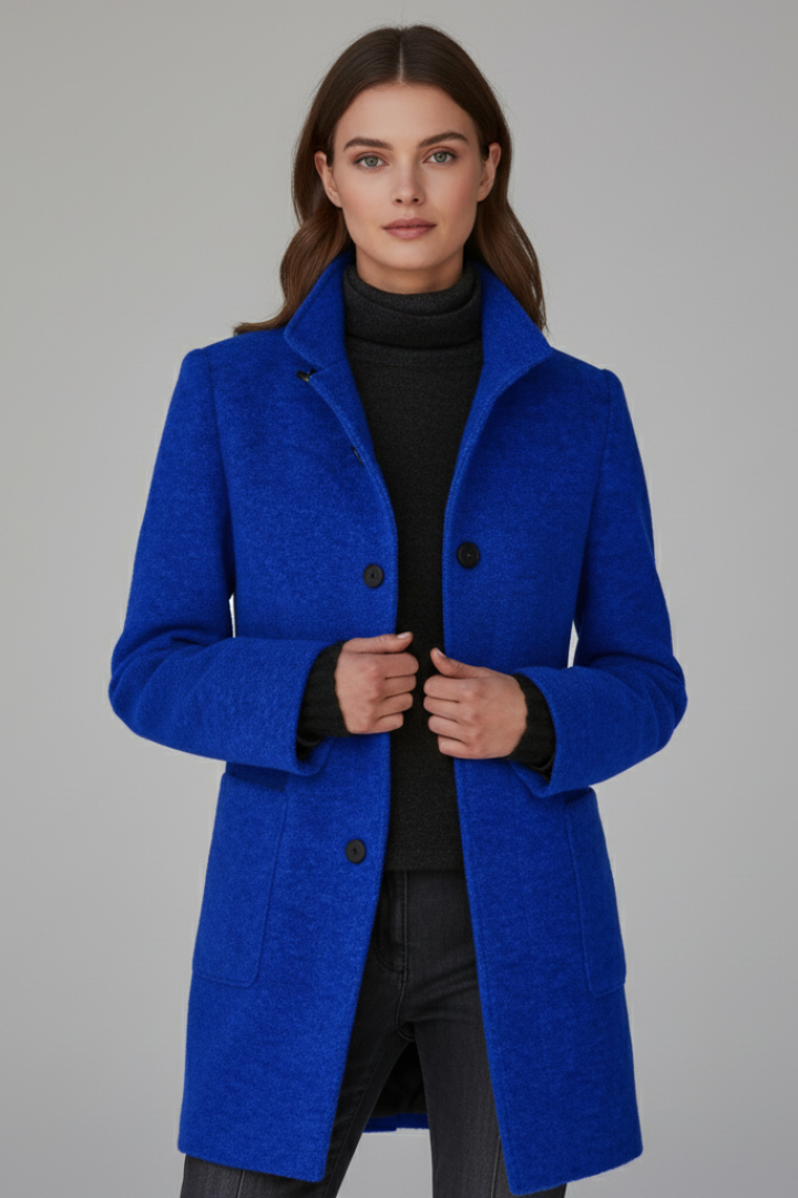 Women’s Coat with Stand Collar and Button Closure
