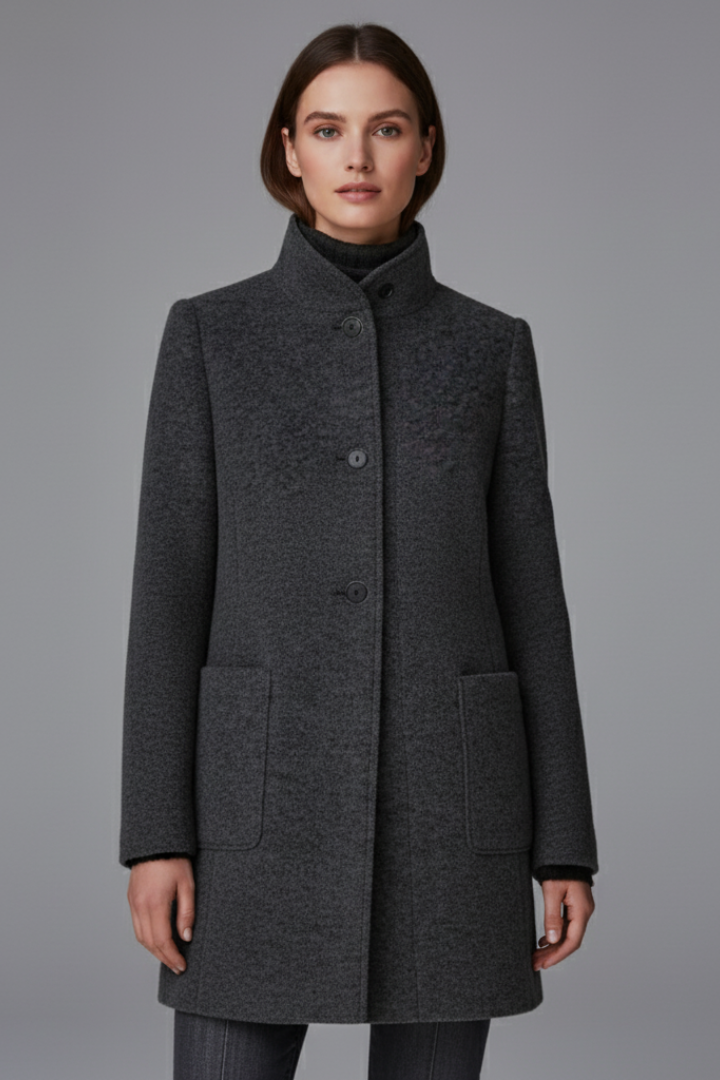 Women’s Coat with Stand Collar and Button Closure