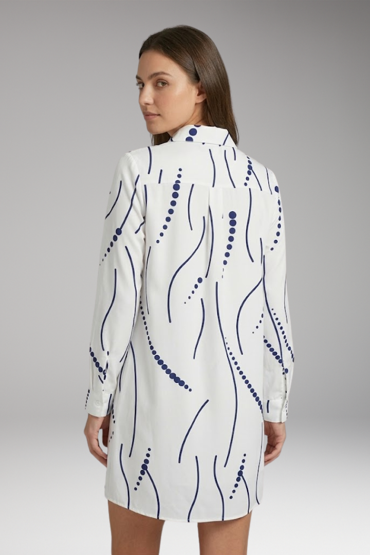 Women's Collar Mini Dress Shirt with Button Front and Wavy Print