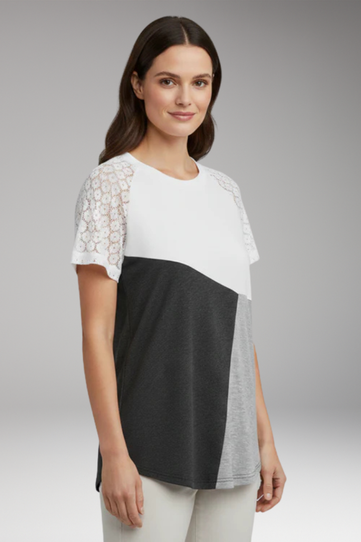 Women's Color Block T Shirt with Lace Sleeves
