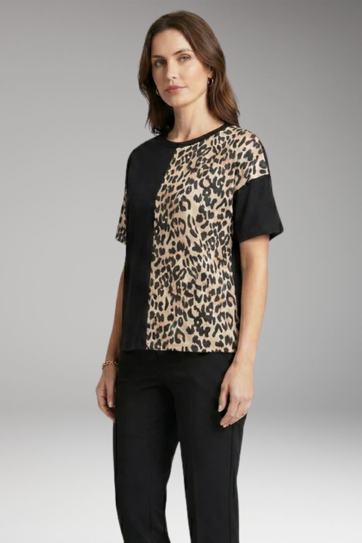 Women's Color Block T Shirt with Leopard Panel