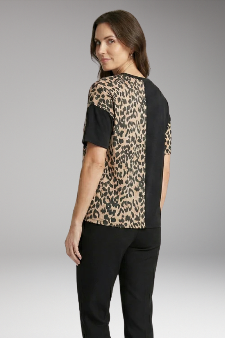 Women's Color Block T Shirt with Leopard Panel