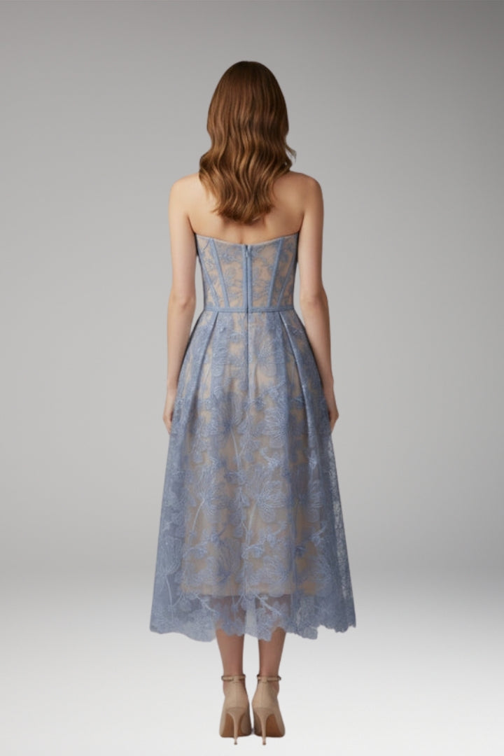 Women's Corset Top Lace Midi Dress with Satin Finish and Elegant Design