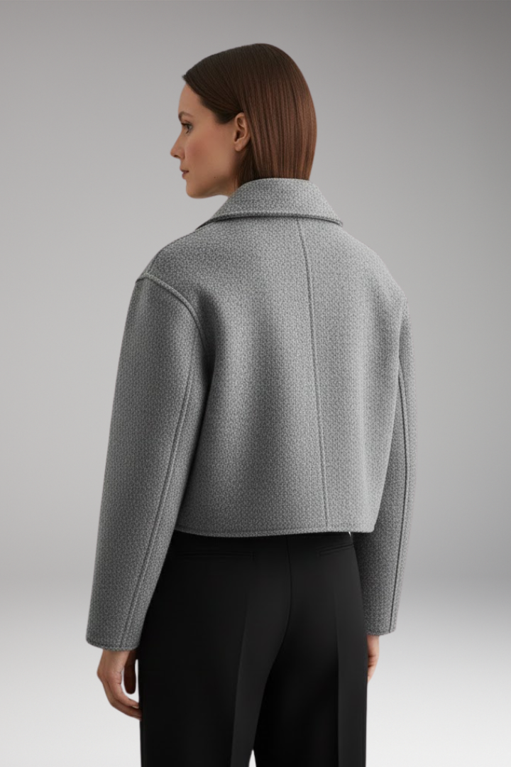Women's Cropped Bomber Jacket with Lapel Collar and Side Pockets