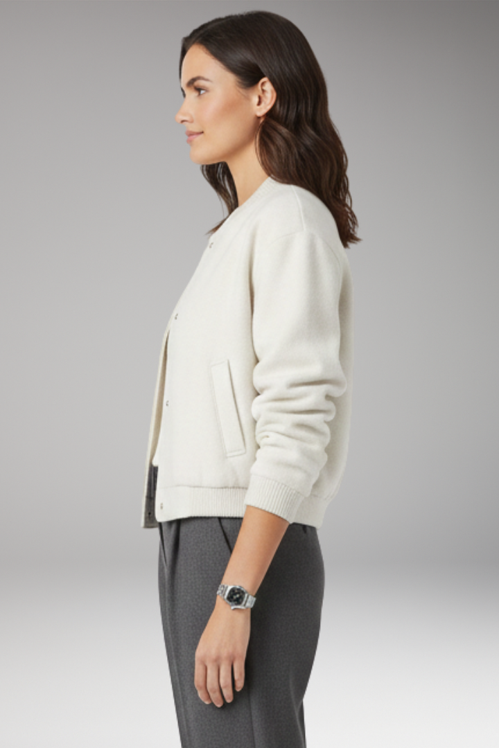 Women's Cropped Bomber Jacket with Zipper and Pockets