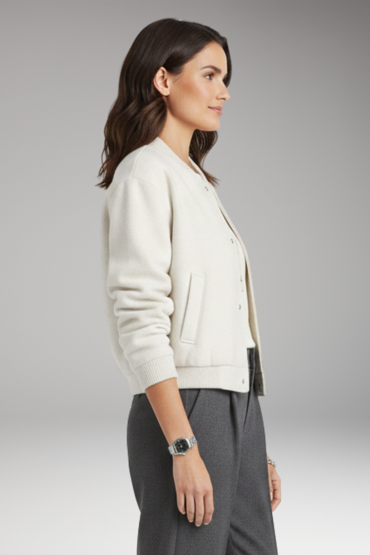 Women's Cropped Bomber Jacket with Zipper and Pockets
