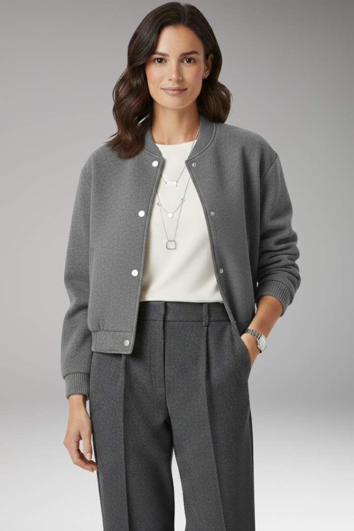 Women's Cropped Bomber Jacket with Zipper and Pockets