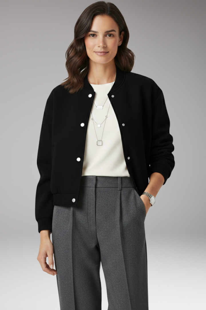 Women's Cropped Bomber Jacket with Zipper and Pockets