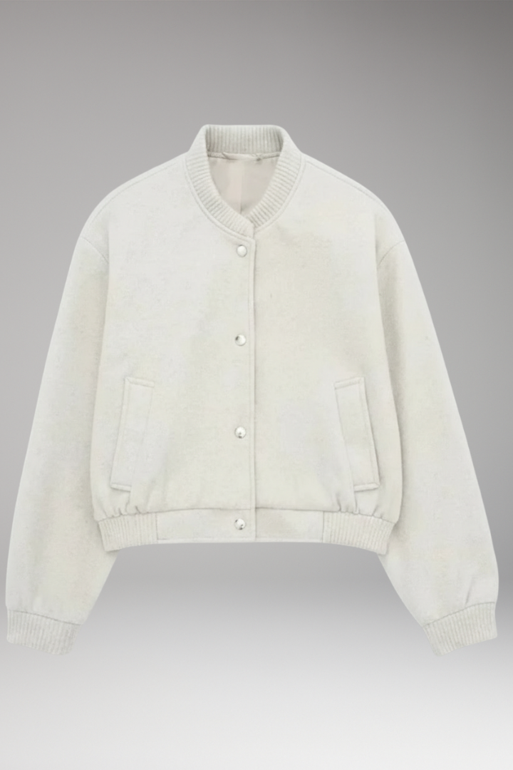Women's Cropped Bomber Jacket with Zipper and Pockets