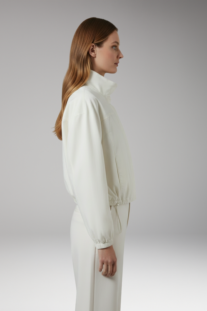 Women's Cropped Bomber Windbreaker with Stand-Up Collar and Elasticated Hem