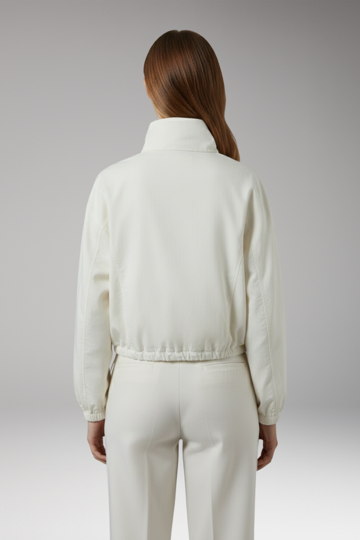 Women's Cropped Bomber Windbreaker with Stand-Up Collar and Elasticated Hem