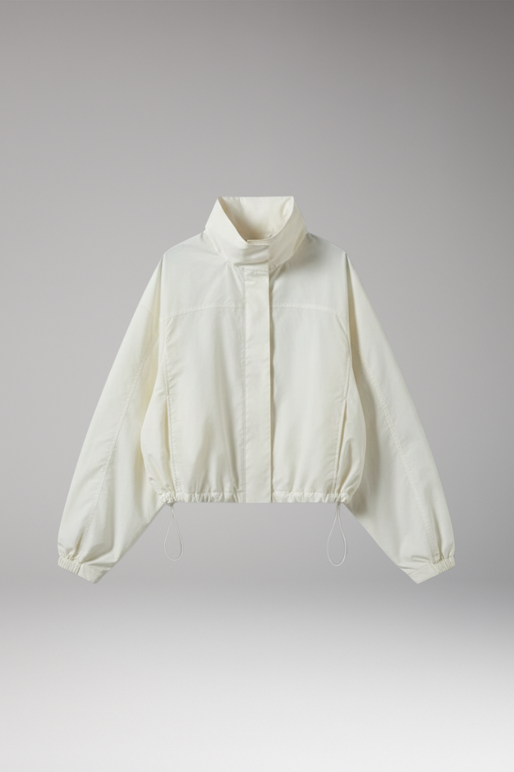 Women's Cropped Bomber Windbreaker with Stand-Up Collar and Elasticated Hem