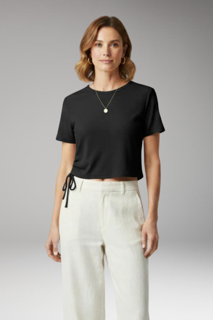 Women's Cropped T Shirt with Side Drawstring