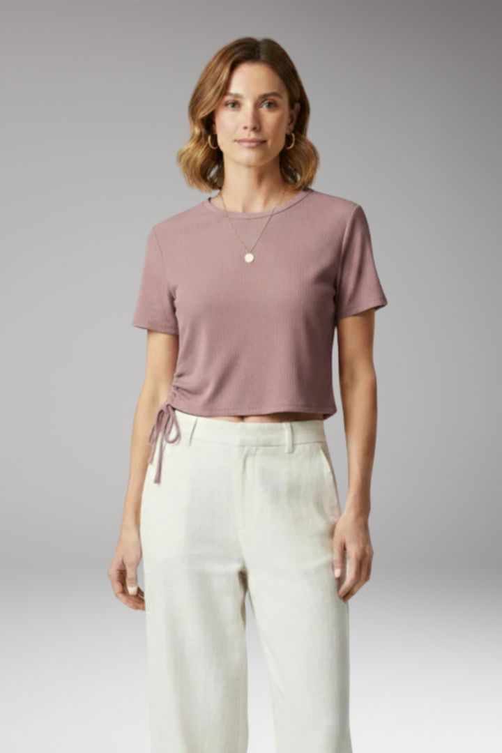 Women's Cropped T Shirt with Side Drawstring