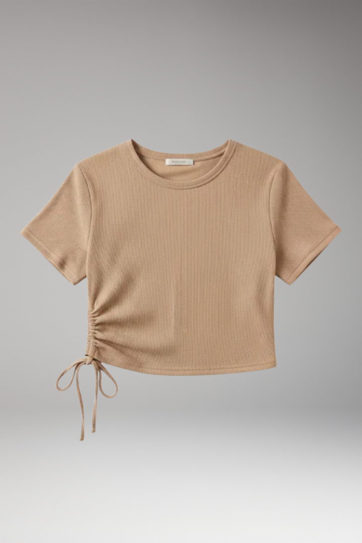 Women's Cropped T Shirt with Side Drawstring