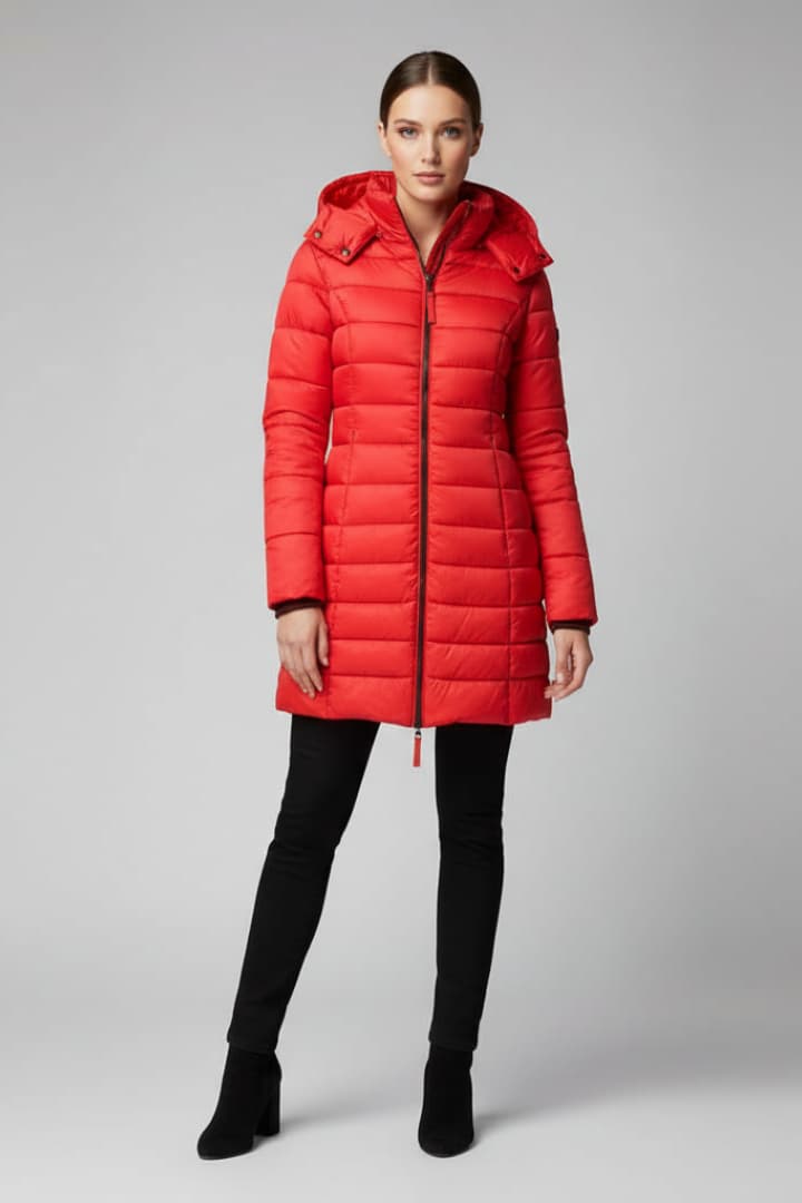 Women’s Down Jacket with Hood and Zip Closure