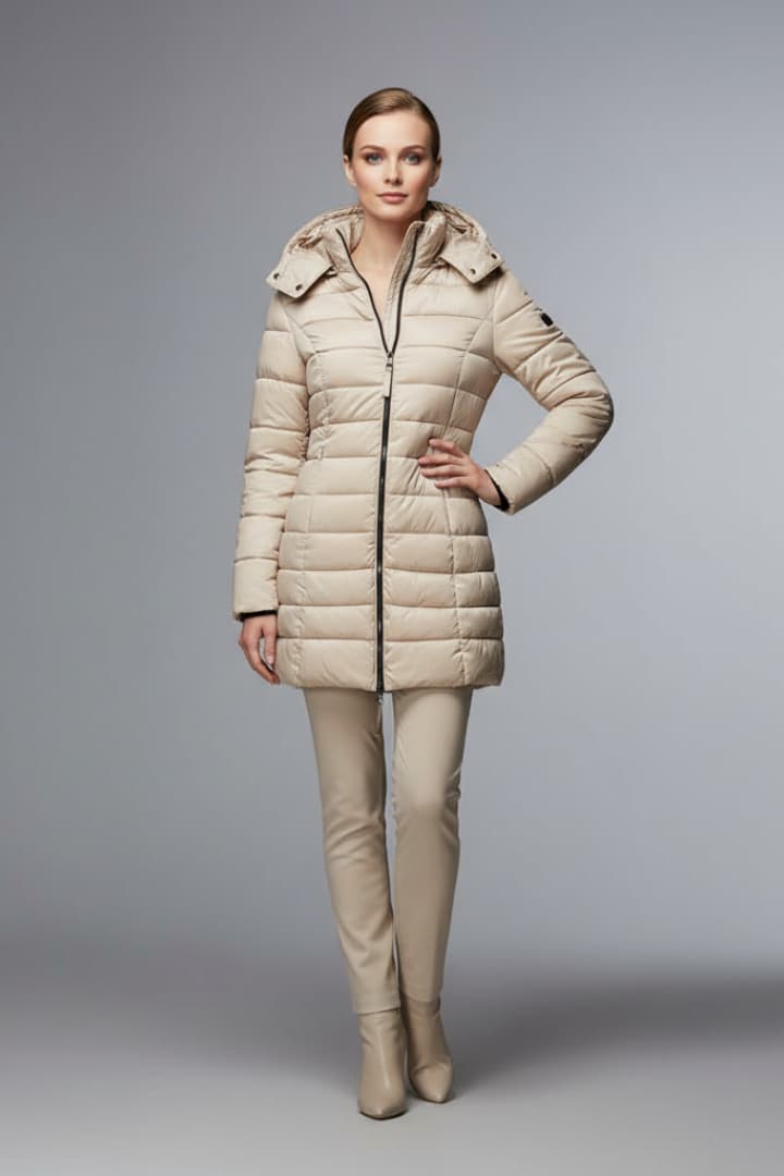 Women’s Down Jacket with Hood and Zip Closure